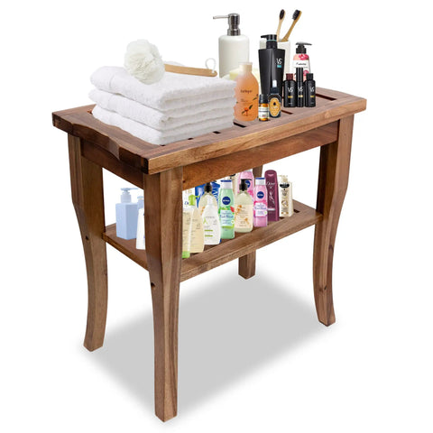 Teak Shower Bench With Storage Shelf And Non Slip Feet For A Spa Like Bathroom Upgrade Water Resistant Solid Teak Stool