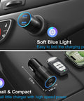 Dual Port USB C Car Charger With Super Fast 40W Output Adapter For Phone And Tablet Quick Top Off In Your Ride, compact design with blue light.