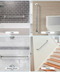 32 Inch Chrome Shower Grab Bar 1.25 Inch Diameter Stainless Steel Wall Safety Rail For Bathroom Balance And Support Ideal For Handicap Elderly Injury Prevention Rust Resistant Easy Install Bath Assist Handle showing usage in tub, toilet, shower room, and stairs