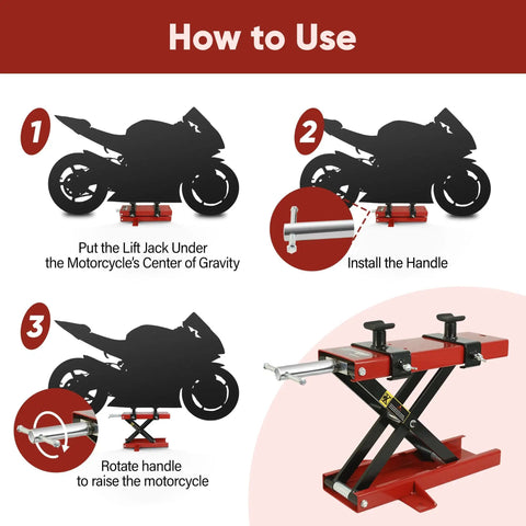 How to use Motorcycle Lift Center Scissor Jack Beast 1100 Lb Capacity With Saddle And Pin Steel Hoist Stand for Motorcycles