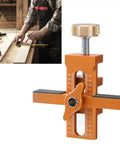 Badass Cabinet Door Mounting Jig With Adjustable Aluminum Clamp And Rock Solid Steel Rods For Dead Nuts Hinge Alignment Easy Solo Diy Setup No Fuss Support Tool For Quick Home Repair Jobs Anywhere close-up of adjustable aluminum clamp jig