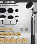 RUITOOL bowl sander kit with dual-bearing head, metal handle, 1–3 in hook-and-loop discs and foam pads