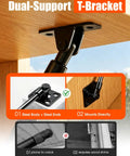 Dual-Support T-Bracket image showing steel body and ends, mounted directly on wood for sturdy support.