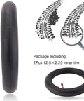 Two Pack 12.5x2.25 Inner Tubes Fits 12 To 12.5 Inch Tires, package includes tire detail and tread pattern illustration.
