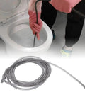 Person using Heavy Duty 16mm Metal Drain Auger Snake 5 Meter Pipe Cleaning Tool for Sink Unclogging in toilet
