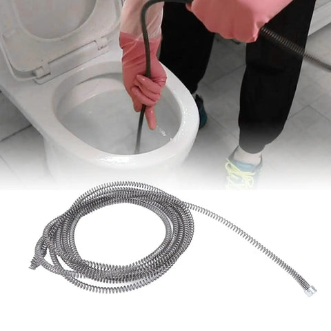 Person using Heavy Duty 16mm Metal Drain Auger Snake 5 Meter Pipe Cleaning Tool for Sink Unclogging in toilet