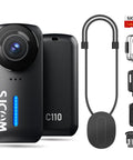4K Action Camera Kit With 128GB Card, Wearable Body POV Camera, accessories, and card, black model C110 with magnetic mount.