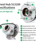 Front Wheel Bearing Hub Assembly For 2002 2007 Saturn Vue 2005 2006 Chevy Equinox 2006 Pontiac Torrent With ABS Front 5 Lug Left And Right Set Of 2 Premium Quality Replacement shown with specifications diagram.