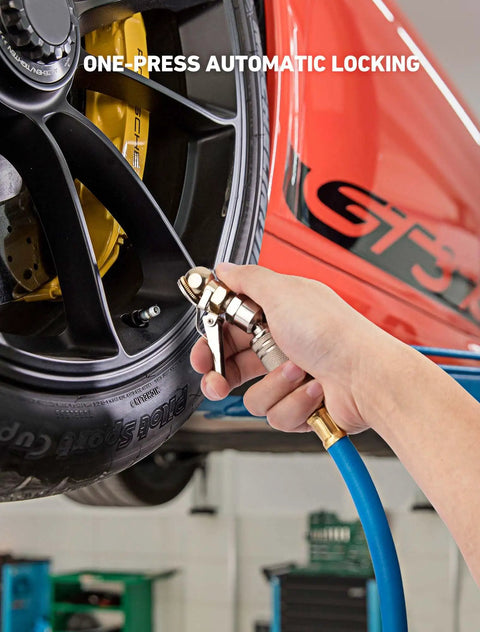 Closed Ball Tire Air Chuck With Clip-On, 0.25 Inch FNPT, And 360 Degree Swivel Quick Plug For Fast Tire Inflation, Car And Truck Use, Durable Clip-On Chuck That Keeps Hoses From Twisting on wheel valve