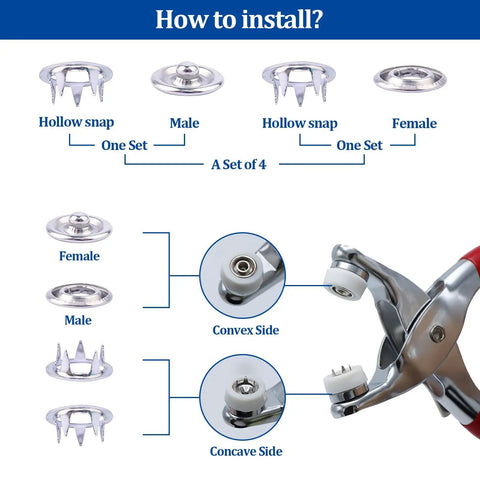 Installation guide for 200 Sets Snap Button Kit With 10 Colors Metal Snaps Pliers And Fastener Parts A Handy Multicolor Press Tool Kit
