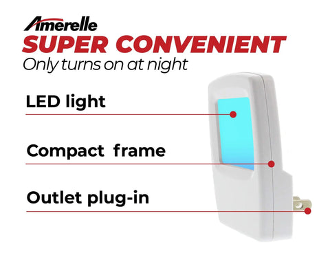 Always On Blue Night Light 4 Pack Plug In LED Slim Night Lights With A Soft Cool Glow side view showing LED light and frame.