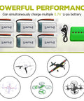 Image of Six Pack 3.7V 420mAh 25C LiPo Batteries With Six In One Molex Charger for drones and robots showing batteries and charger.