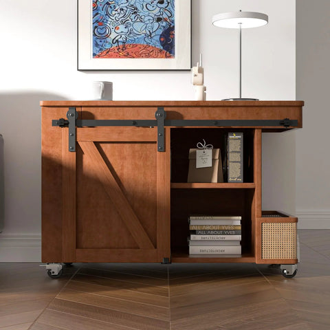 Compact 2.5 Foot Mini Sliding Barn Door Hardware Track Kit for Small Cabinets Windows and TV Stands installed on cabinet