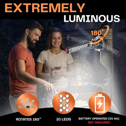 Ultra Bright BBQ Grill Light For Blackstone Griddle And Weber Grills, LED Work Light Bar, shown in use during grilling, rotates 180°