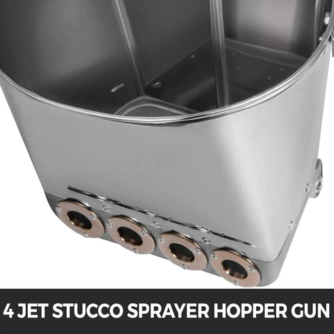 Job Site Ready Three Horsepower Stucco Sprayer With Four Jet Nozzles And Stainless Steel Body Plaster Cement Mortar Spray Gun built tough metal hopper.
