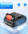 12V Li-ion battery for Electric Rebar Tier Gun 8mm To 34mm Automatic Tying Tool, showcasing design and charging time details