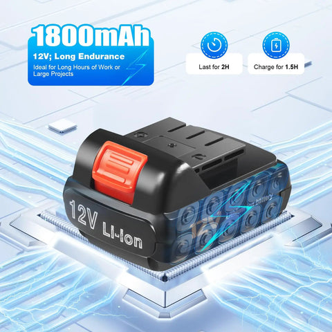 Battery for Heavy Duty Automatic Rebar Tying Gun 110V Cordless, 1800mAh, 12V battery pack for construction tools.