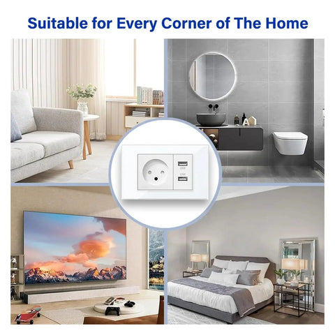 Premium White Tempered Glass Wall Socket With Rock Solid Build And Straight Up Hassle Free Install Plus Killer USB Type C Fast Charging For Israel Standard Home Wiring in a modern living space.