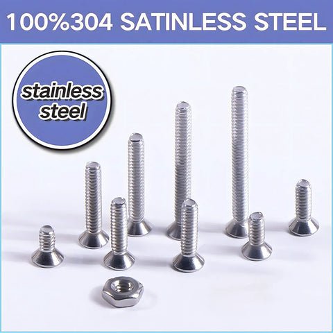 Flat Head M2.5 Stainless Steel Screws Kit 304 Full Thread Fasteners Assortment For Wall Plates And Electronics includes nuts