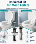 Top Shelf Heavy Duty Toilet Seat Bolt Kit Featuring Rust Resistant Stainless Steel Screws For Universal Bathroom Fixture Repair And A Rock Solid Mount That Keeps Things Tight And Secure, showing universal fit for standard and elongated toilet seats.