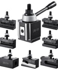 VEVOR quick-change tool post set with 8 lathe tool holders; steel construction, front view