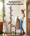 Freestanding Coat Rack With 8 Hooks And Storage Shelf, Solid Wood Base, 66.3-Inch Tall Hall Tree For Coats, Hats, And Bags In Entryway