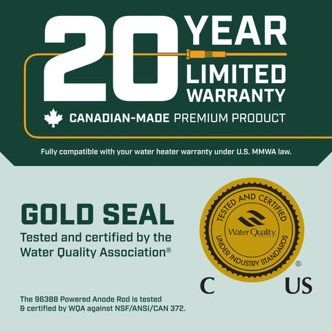 20 year warranty seal for Powered Anode Rod For Water Heaters With Titanium Hassle Free Stops Corrosion Reduces Limescale