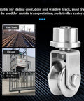 Beefy 304 Stainless Steel Pulley Wheel Set With M68 V Type Duplex Bearing 360 Degree Swivel Rope Pulleys, close-up view