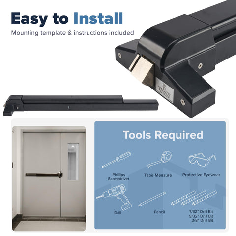 Push Bar Panic Exit Device For Doors Black Finish UL Listed Grade 1 ADA Emergency Exit Bar With Reversible Roller Striker FS750B