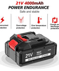 21V 4Ah battery of Beast 21V Cordless Impact Wrench With Brushless Motor Half Inch Drive Delivers Up To 450 Ft Lbs Torque And 2400 RPM