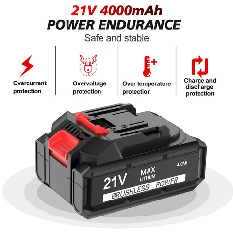 21V 4Ah battery of Beast 21V Cordless Impact Wrench With Brushless Motor Half Inch Drive Delivers Up To 450 Ft Lbs Torque And 2400 RPM