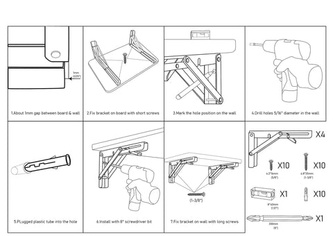 Installation guide for 16 Inch Folding Shelf Brackets Set 4 Pack Heavy Duty Stainless Steel Wall Mounted L Shelf Brackets.