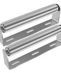 Premium Spring Loaded Stainless Steel Roller With Galvanized Bracket 1.5 X 10 Inch Rust Proof Bearing Wheel For Kayaks Boats Woodworking And Coyote Fencing 2 Pack displayed on a white background.