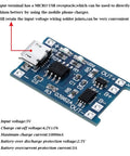 Close-up view of 40 Pack 5V Micro USB Lithium Battery Charging Module With BMS Protection Board, featuring USB input and circuit components.