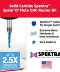 Spektra Coated Solid Carbide CNC Spiral O-Flute Router Bit Made In USA with coating and durability details.