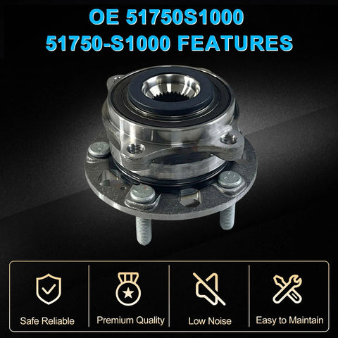 Close-up of Front Wheel Bearing Hub Assembly Direct Drop-In Fit 5-Lug Fits Hyundai Palisade 2020-2024 Santa Fe OE 51750-S1000 Replacement.