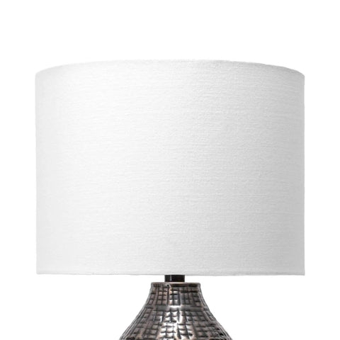 Cordova 20 Inch Iron Table Lamp With Hammered Bronze Base And Cotton Shade, 3-Way Switch, Rustic Modern Lighting, Brown Finish