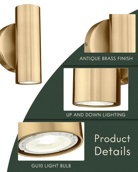 Modern Brass Gold 2 Light Up and Down Wall Sconce For Indoor Use Bedroom Bathroom Stair Entryway Durable Metal Wall Lamp