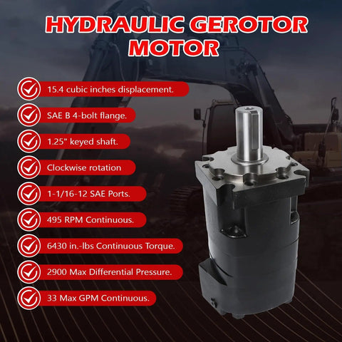 Char-Lynn 4000 Series Beefy Hydraulic Motor 15.4 Cu In Displacement SAE B 4-Bolt Flange 1.25 In Keyed Shaft Clockwise Rotation