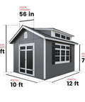 DIY 10x12 Wooden Storage Shed With Floor In Beige For Backyard Organization Featuring Prehung 56 Inch Wide By 6 Foot High Double Doors.