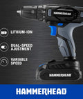 20V Cordless Drill Driver Kit With 1.5Ah Battery And Charger, 2 Speed Settings shown with keyless 3/8 inch chuck