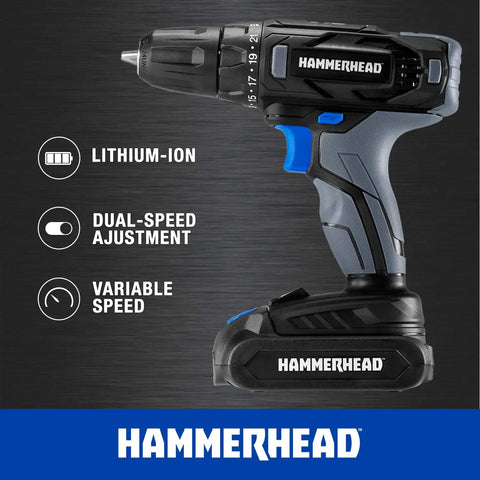 20V Cordless Drill Driver Kit With 1.5Ah Battery And Charger, 2 Speed Settings shown with keyless 3/8 inch chuck