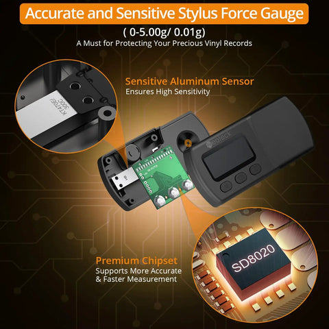 Digital Turntable Stylus Tracking Force Gauge For Vinyl Enthusiasts, Precise Cartridge Pressure Scale With Digital Readout To Protect Records, Improve Sound, And Fine Tune Your Tonearm Setup, 0.01g precision