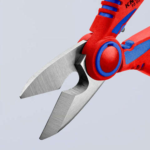Close-up of Electricians Shears With Fine Serrated Blades And Integrated Cable Cutter, Fiberglass-Reinforced Multi-Component Grips, 160 Mm