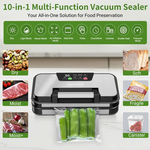95kPa Vacuum Sealer Machine with Dual Pump Vacuum and Inflate Modes on kitchen counter