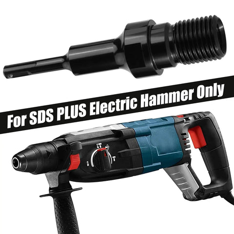 Core Drill Bit Adapter 1-1/4 in 7 UNC Male to SDS Plus Shank Conversion shown with SDS Plus electric hammer
