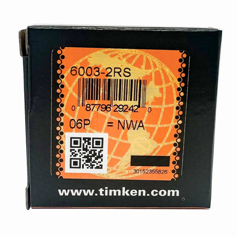 2 Pack 6003-2RS Double Rubber Seal Deep Groove Ball Bearings box label with barcode and QR code visible