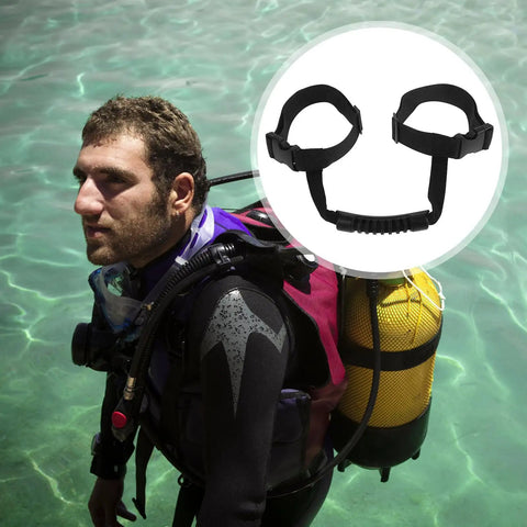 Scuba Tank Carrying Strap With Adjustable Handle For Easy Cylinder Transport Black Nylon Dive Tank Holder Band in use underwater