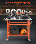 Built Like A Tank Steel Welding Workbench 40 By 24 Inches Handling 800 Lbs with weights and tools on the rolling shop cart