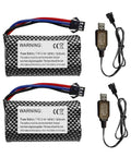 2 Pack 7.4V 1500mAh SM-3P Plug Lithium RC Battery With USB Charging Cable for DE43 and DE60 RC Cars, 1575 Dump Trucks